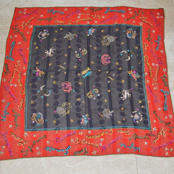 Vintage Rare Fendi 100% Silk Zodiac Square Scarf - Picture 5 of 8